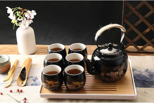 Dujust Tea Set with Mug made of Porcelain Black 820ml 9 Pieces