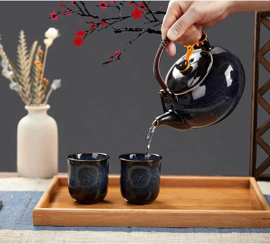 Dujust Tea Set with Cup Porcelain Blue 700ml 8pcs