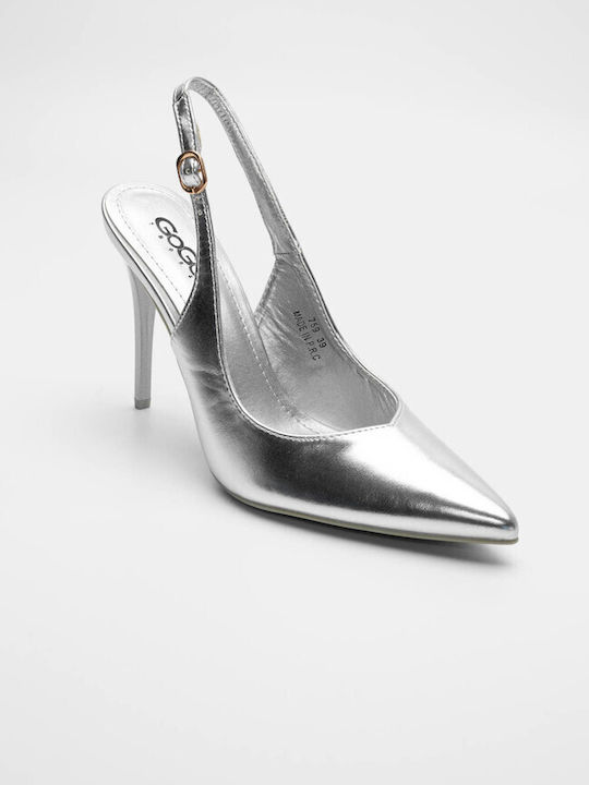 Luigi Pointed Toe Silver Heels with Strap