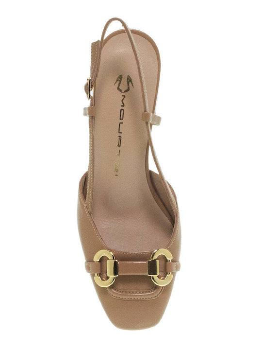 Mourtzi Slingback Δερμάτινες Γόβες με Χαμηλό Τακούνι SWEET BISCUIT