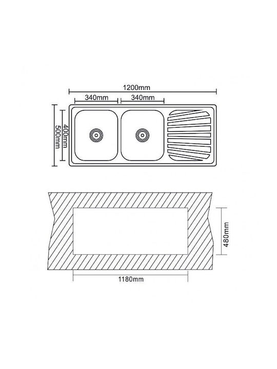 Inter Ceramic Ένθετος Νεροχύτης Inox με Μπαταρία Μ120xΠ50cm Ασημί