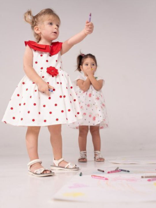 Детска Рокля Без ръкави На точки Red Dots" White