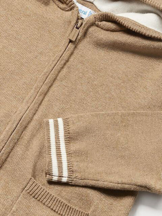 Kinderstrickjacke Baumwolle mit Kapuze Kaffee