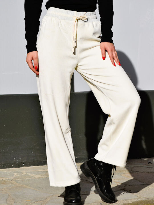 Zilan Women's Fabric Trousers with Elastic Ecru