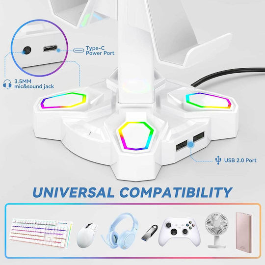 Kdd 019w Desktop Headphone Stand with USB Port White