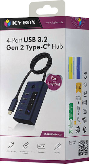 Icy Box Hub 10 Θυρών USB 3.2 με σύνδεση USB-A Γκρι