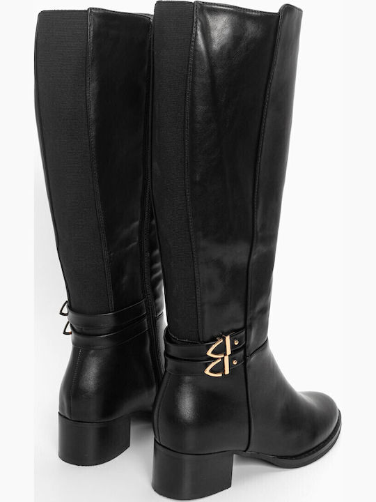 Suede Medium Heel Women's Boots with Zipper Black