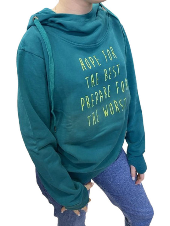 Damen Sweatshirt aus French Terry mit Kapuze Peacock Green