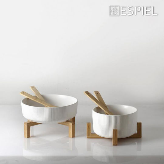 Espiel Ceramic Salad Bowl with Salad Spoons White 20x20x10cm
