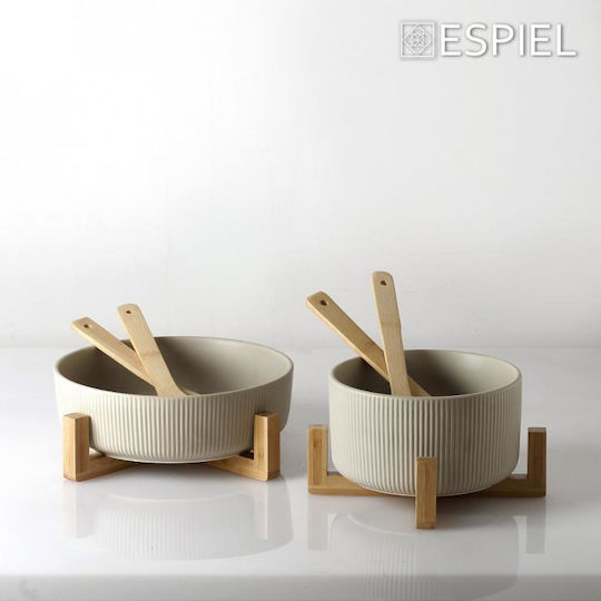 Espiel Ceramic Salad Bowl with Salad Spoons Beige 20x20x10cm