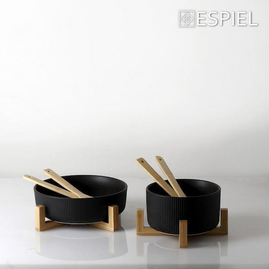 Espiel Σαλατιέρα με Κουτάλες Κεραμική Μαύρη 20x20x10cm