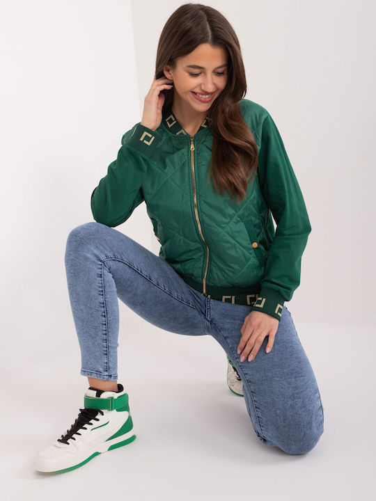 Relevance Women's Short Bomber Jacket for Winter Dark Green