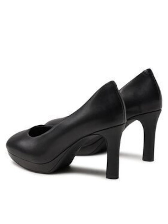 Leather Black Heels Court