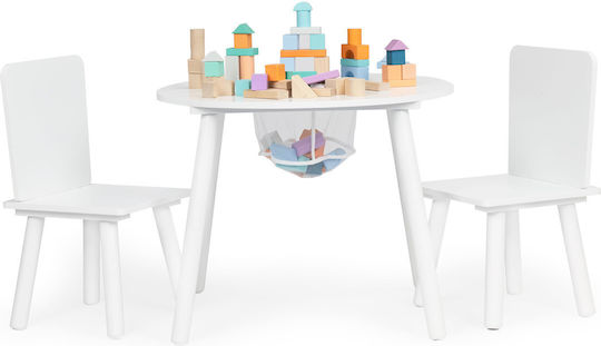 Комплект Детска Маса със Столове от Дърво Бял Ecotoys
