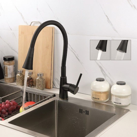 Inter Ceramic Havana Black Вграден Кухненски Мивка Вдясно Inox със Смесител Дължина 75xШирина 40см Сребрист
