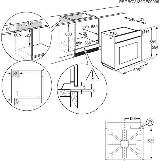 Electrolux Φούρνος άνω Πάγκου 72lt Π59.6εκ. Λευκός
