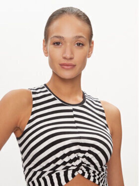 Damen Bluse Ärmellos Gestreift Black
