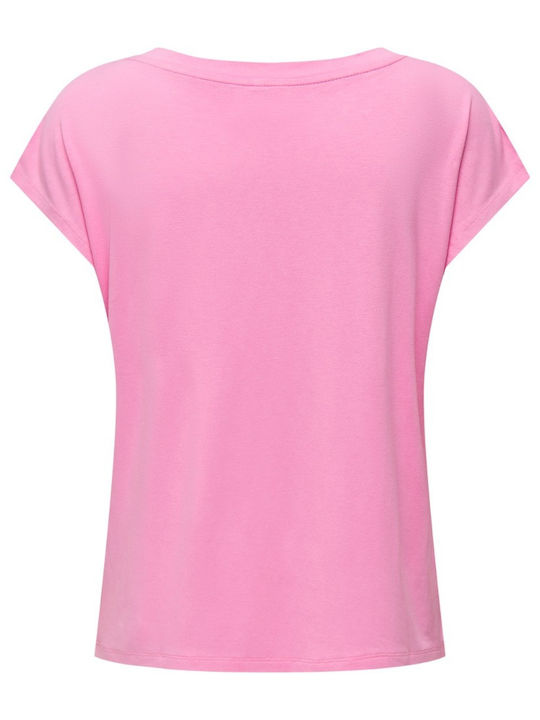 Only Women's Blouse Short Sleeve with V Neckline Pink