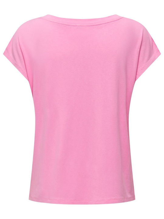 Only Women's Blouse Short Sleeve with V Neck Pink