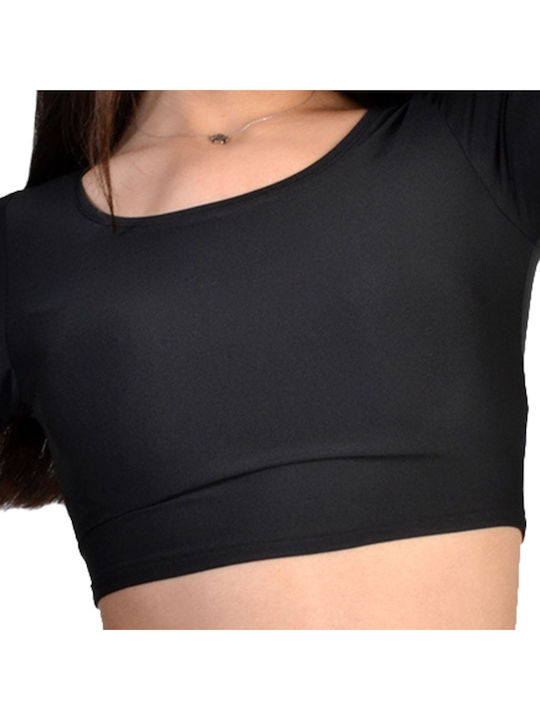 Γυναικείο Αθλητικό Crop Top Μακρυμάνικο Μαύρο