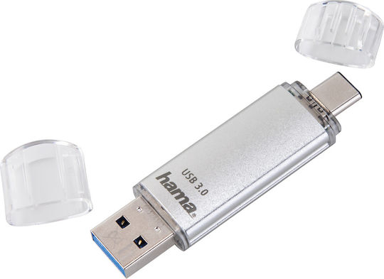 HAMA C-laeta 32GB USB 3.0 Стик с връзка USB-A & USB-C Сребрист