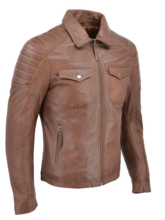 Δερμάτινο Μπουφάν Biker Cognac