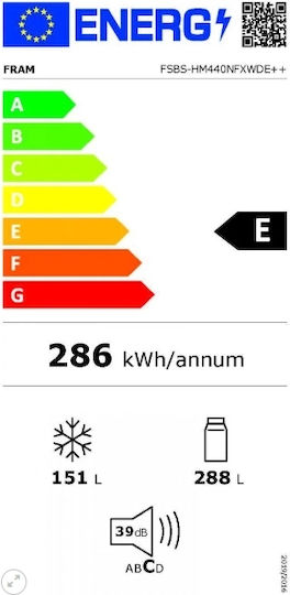 Fram Хладилник Гардероб 437лт В177xШ90xД59см. Inox FSBS-HM440NFXWDE++
