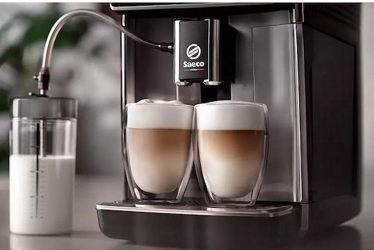 Saeco GranAroma Deluxe Αυτόματη Μηχανή Espresso 1500W Πίεσης 15bar για Cappuccino με Μύλο Άλεσης Μαύρο/Ασημί