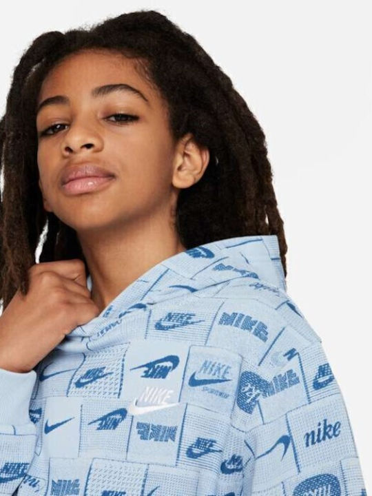 Fleece Kids Sweatshirt with Hood and Pockets Blue Sportswear Club