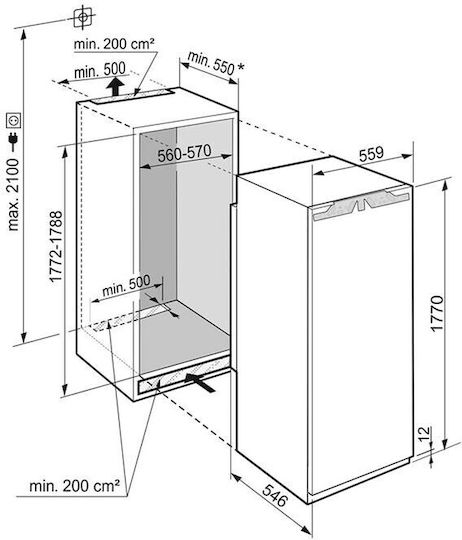 Liebherr Frigider cu o ușă 296lt Î178.8xL56xA55cm. Inox Peak
