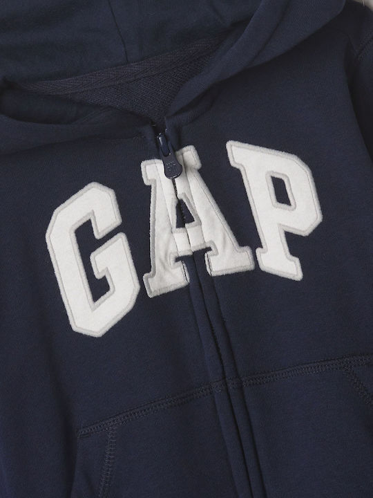 GAP Cardigan pentru copii din material frotirat cu glugă tapițerie navy