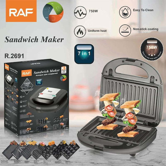 Raf Τοστιέρα με Αποσπώμενες Πλάκες για 2 Τοστ 750W Μαύρη