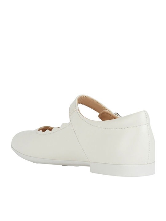 Kids Leather Ballerinas Plie' with Adjustable Metal Clasp White