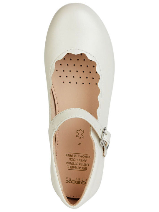 Kids Leather Ballerinas Plie' with Adjustable Metal Clasp White