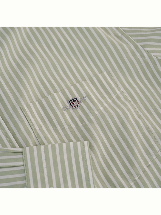 Long-sleeved Cotton Shirt Striped Green