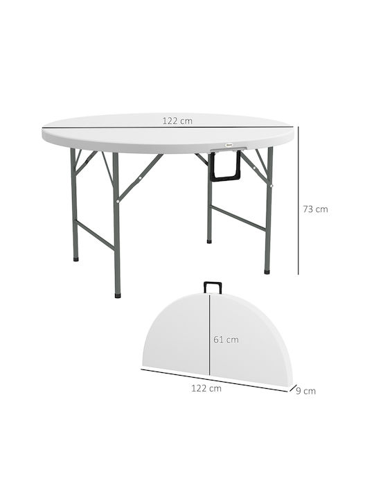 Outdoor Dinner Foldable Table with Plastic Surface and Metal Frame Grey and white 122x122x73cm