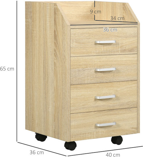 Schublade Büro mit Rädern Φυσικό Ξύλο 40x36x65cm