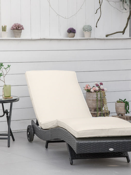 Ξαπλώστρα Rattan με Μαξιλάρι & Ρόδες Μαύρη 207x70x70εκ.