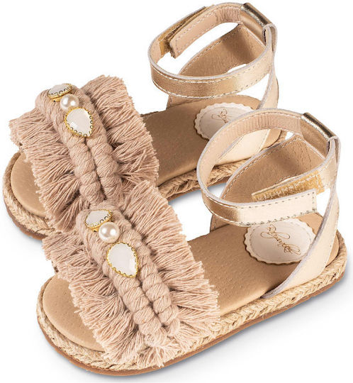 Babywalker Βαπτιστικά Δερμάτινα Πέδιλα Gold-Beige