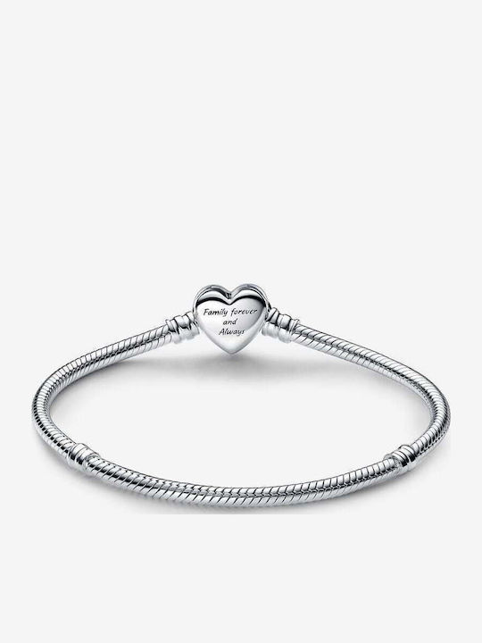 Pandora Women's Silver Chain Bracelet with Heart Design 17cm