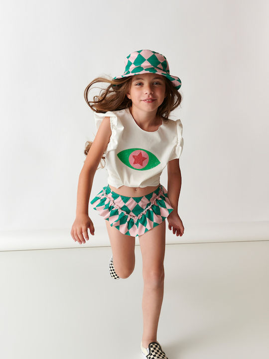 Two In A Castle Kids Blouse Short Sleeve Effect Eye Green