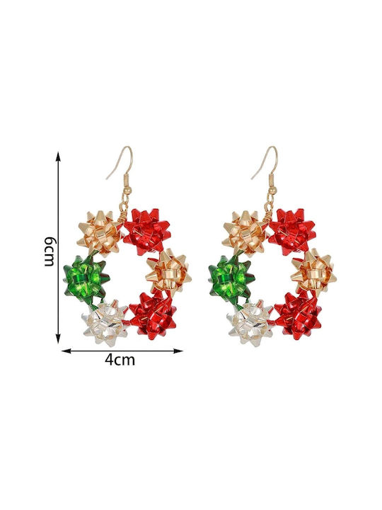 Σκουλαρίκια χειροποίητα κρίκος χριστουγεννιάτικος φιόγκος δώρου κόκκινο-χρυσό-πράσινο-ασημί 6εκ (tatu moyo)