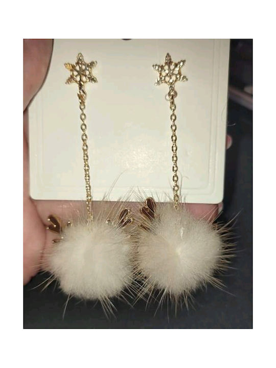 Handmade gold metallic hanged christmas earrings with beige tassel and reindeer ears 8cm (tatu moyo)