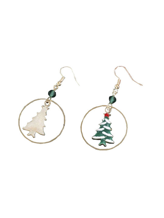 Handmade hoop earrings with christmas green tree 6cm (tatu moyo)