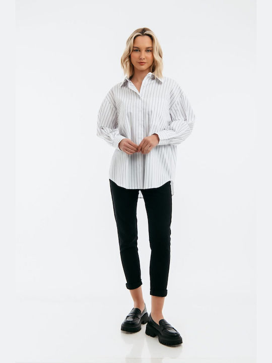 Freestyle Women's Striped Long Sleeve Shirt White