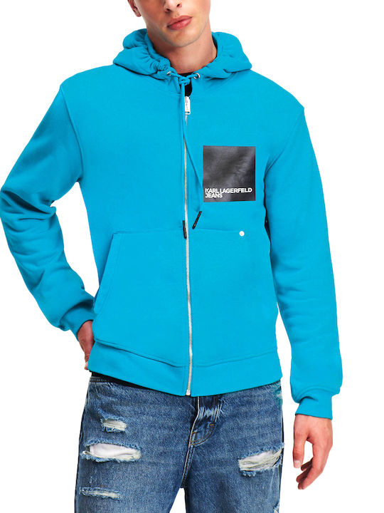 Karl Lagerfeld Men's Sweatshirt Jacket with Hood Blue