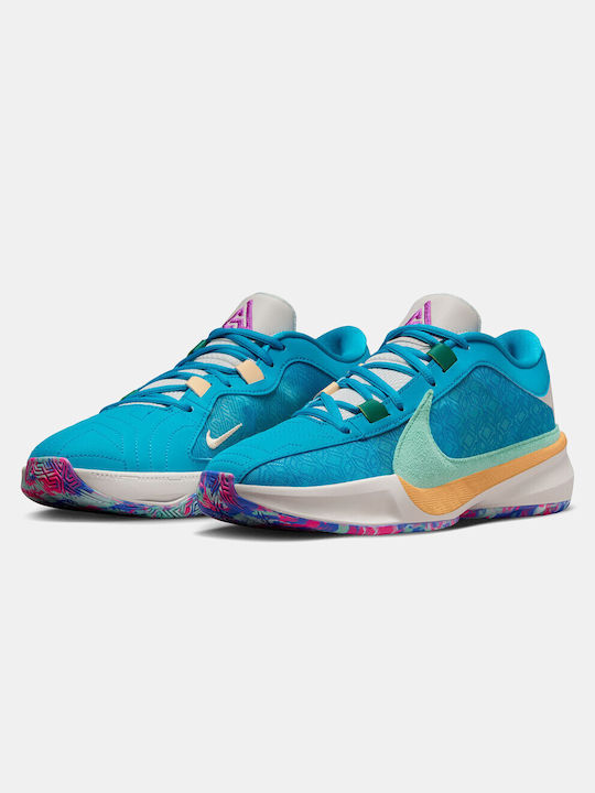 Nike Zoom Freak 5 cu talpă joasă Pantofi de baschet Blue Lightning / Emerald Rise / Phantom