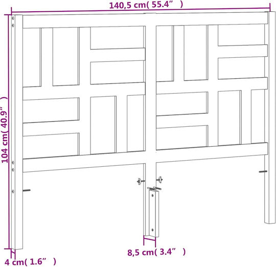 vidaXL Κεφαλάρι Κρεβατιού Ξύλινο Καφέ 140.5x104cm
