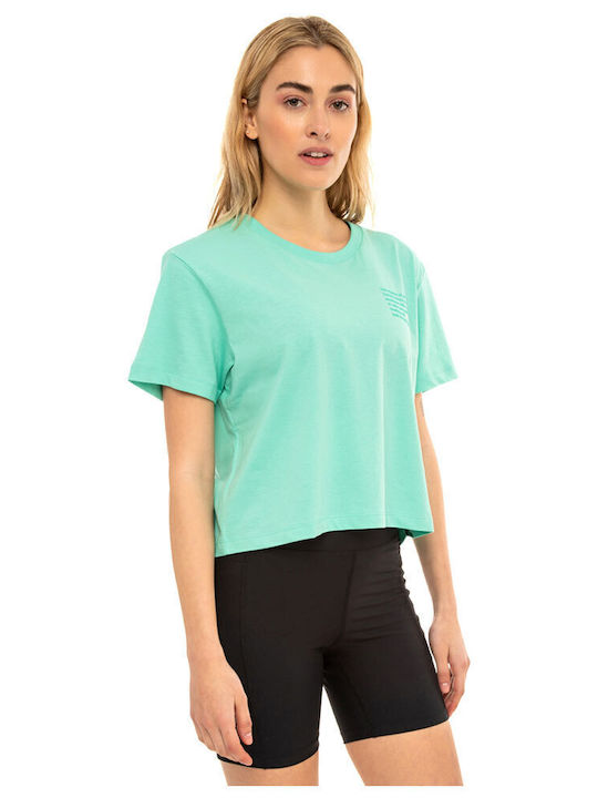 Bluze Damă Crop Top Bumbac Mâneci Scurte Turcoaz