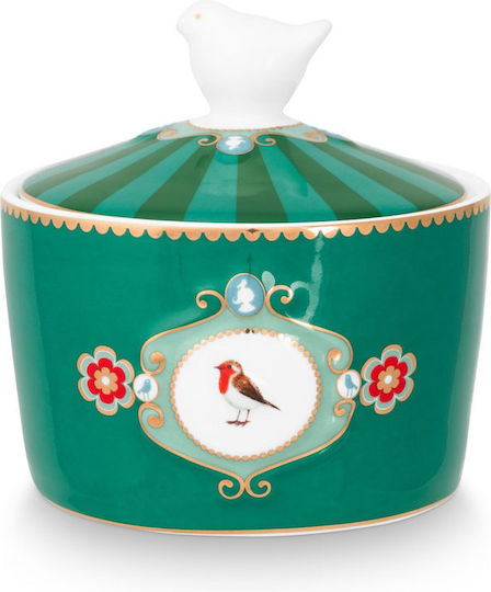 PiP Studio Love Birds Ζαχαριέρα Σερβιρίσματος από Πορσελάνη σε Πράσινο Χρώμα